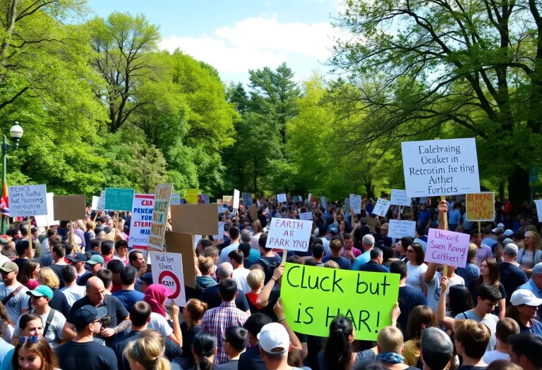 A large group of protesters gathered in Charleston holding signs advocating for civil rights.