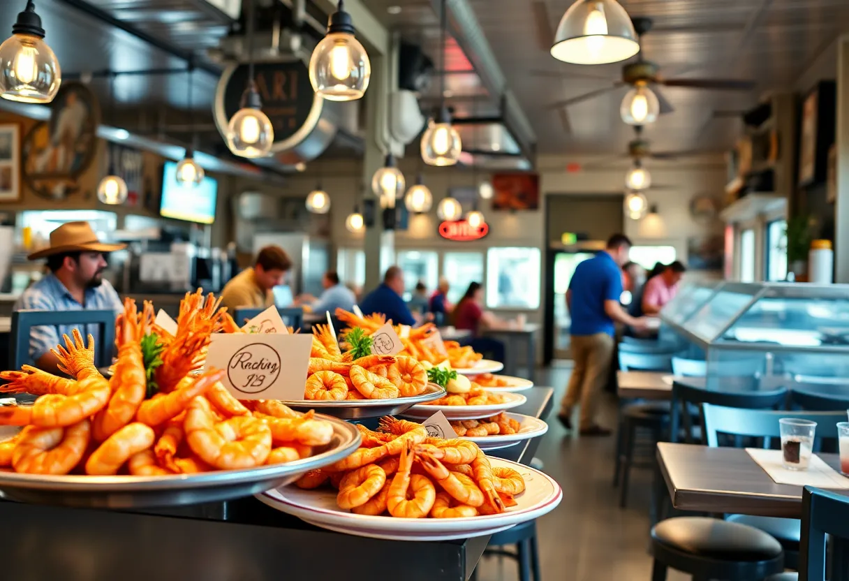 Seafood dishes at a restaurant in Charleston featuring shrimp
