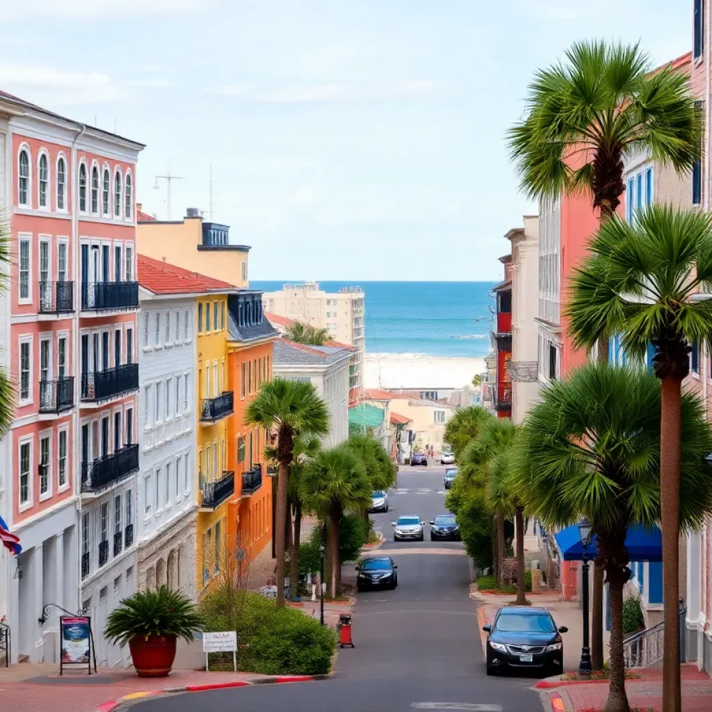 View of Charleston South Carolina showing historic buildings and vibrant streets