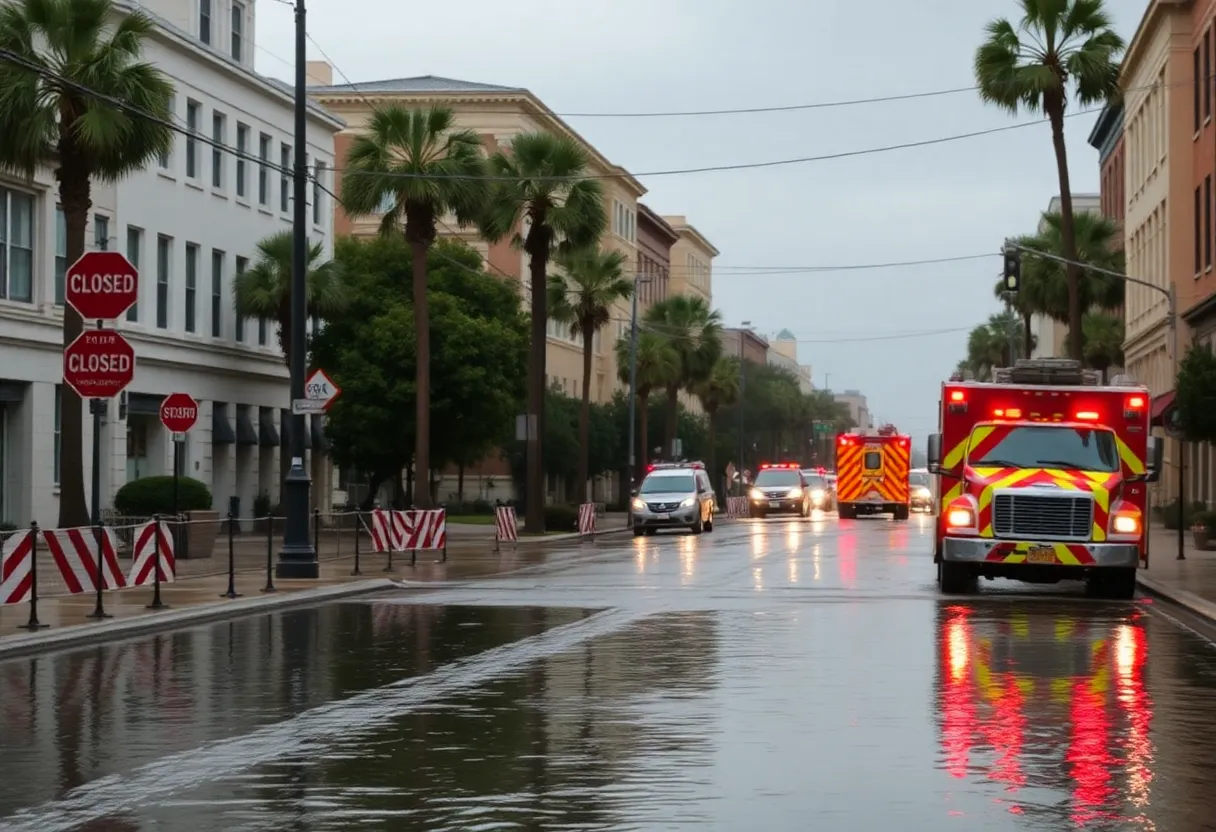 Flooded street in Charleston SC after severe thunderstorms