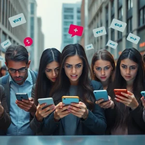 Group of individuals displaying concern over scam text messages