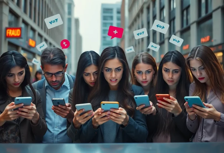 Group of individuals displaying concern over scam text messages