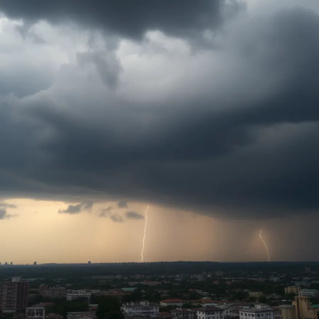 Stormy sky over Charleston, South Carolina, indicating severe weather