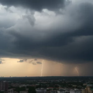 Stormy sky over Charleston, South Carolina, indicating severe weather