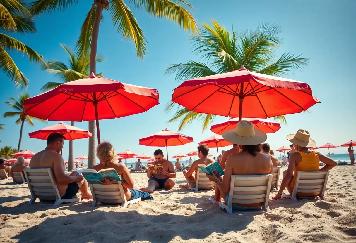 People reading books at the beach in Charleston
