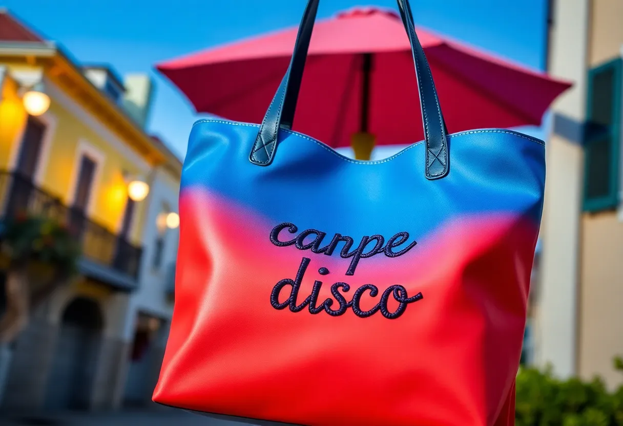 Stylish tote bag with 'carpe disco' embroidery