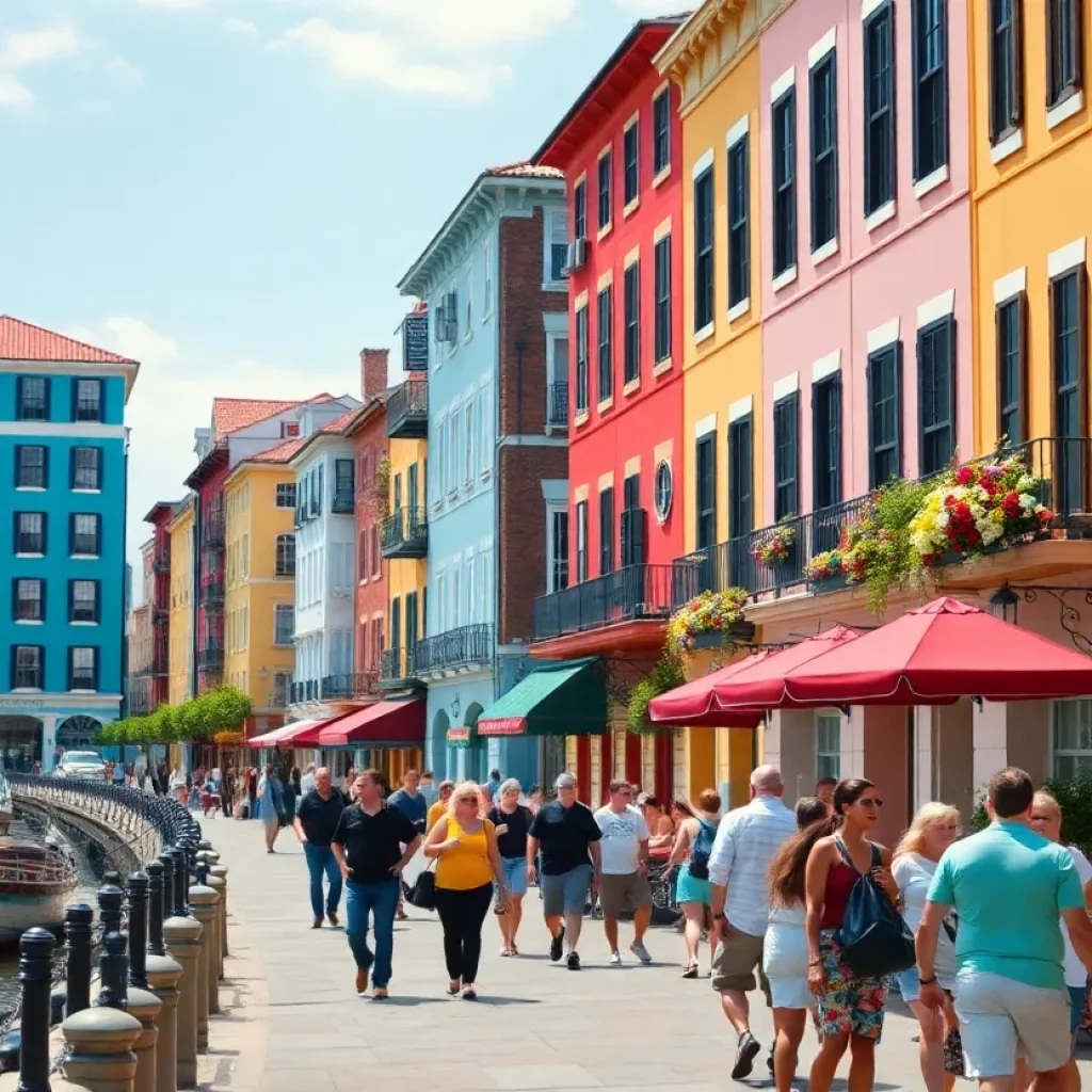 Charleston's historic district with tourists enjoying the area.