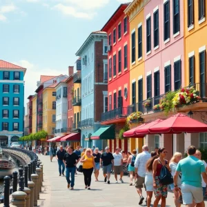 Charleston's historic district with tourists enjoying the area.