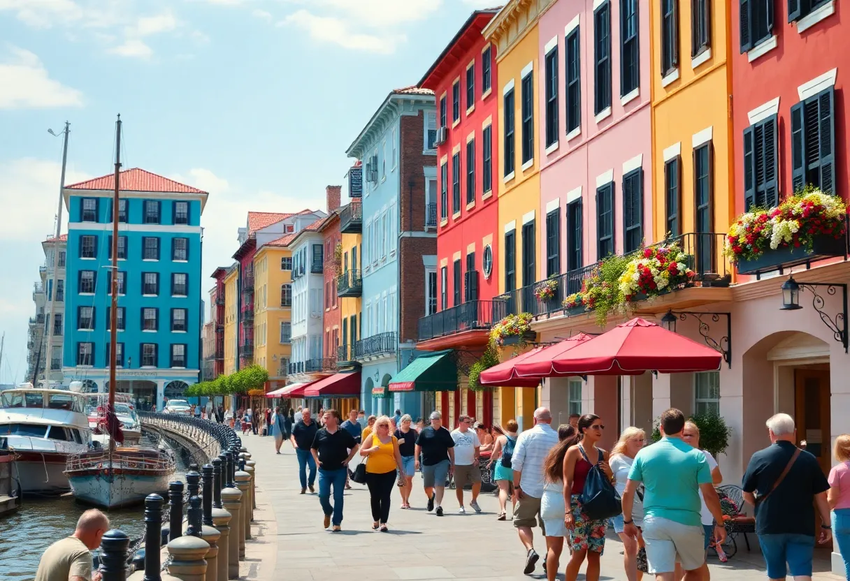Charleston's historic district with tourists enjoying the area.