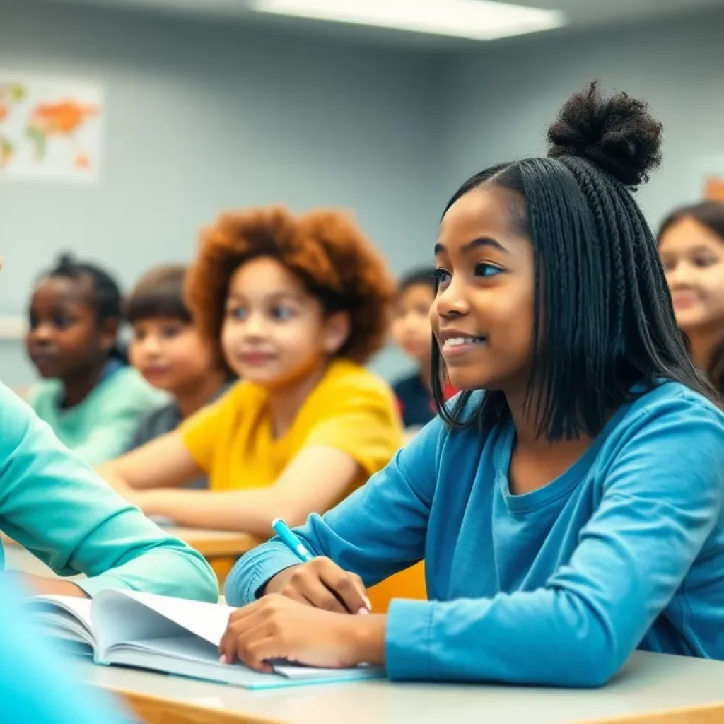 Diverse students in a classroom setting, engaged in learning activities