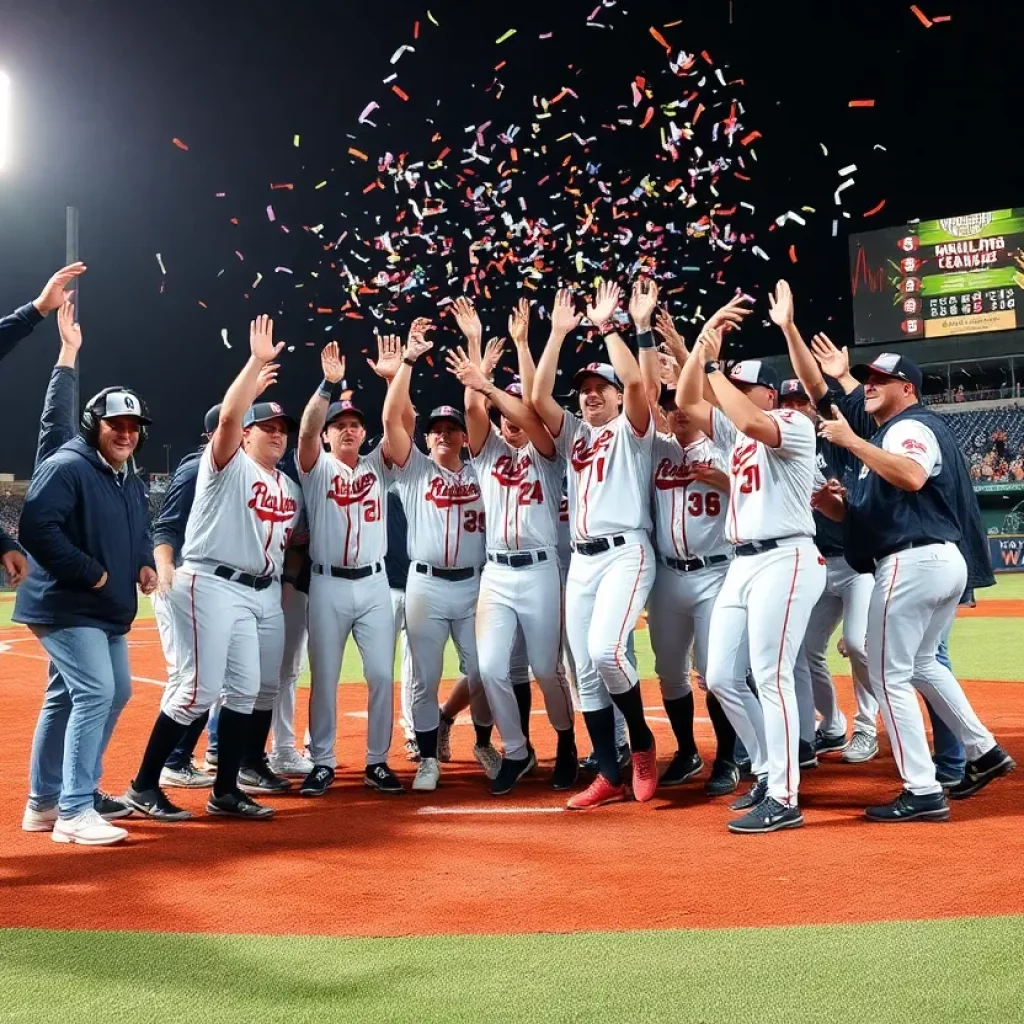 College of Charleston baseball team celebrating a victory on the field