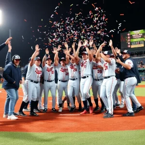 College of Charleston baseball team celebrating a victory on the field