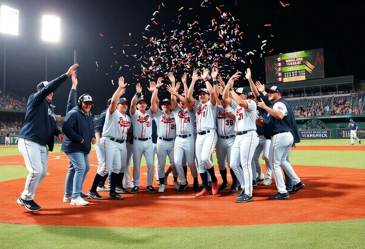 College of Charleston baseball team celebrating a victory on the field