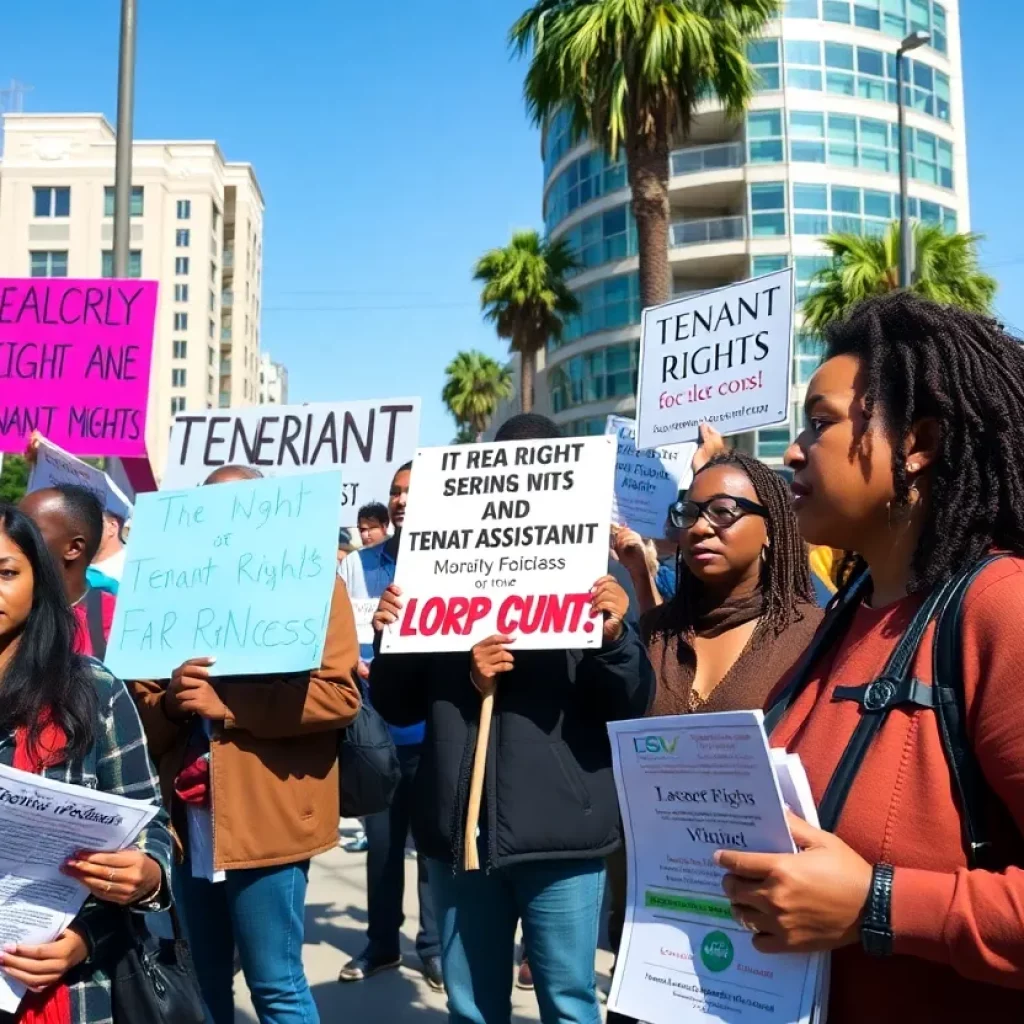 Community gathering focused on tenant rights and legal assistance in Los Angeles