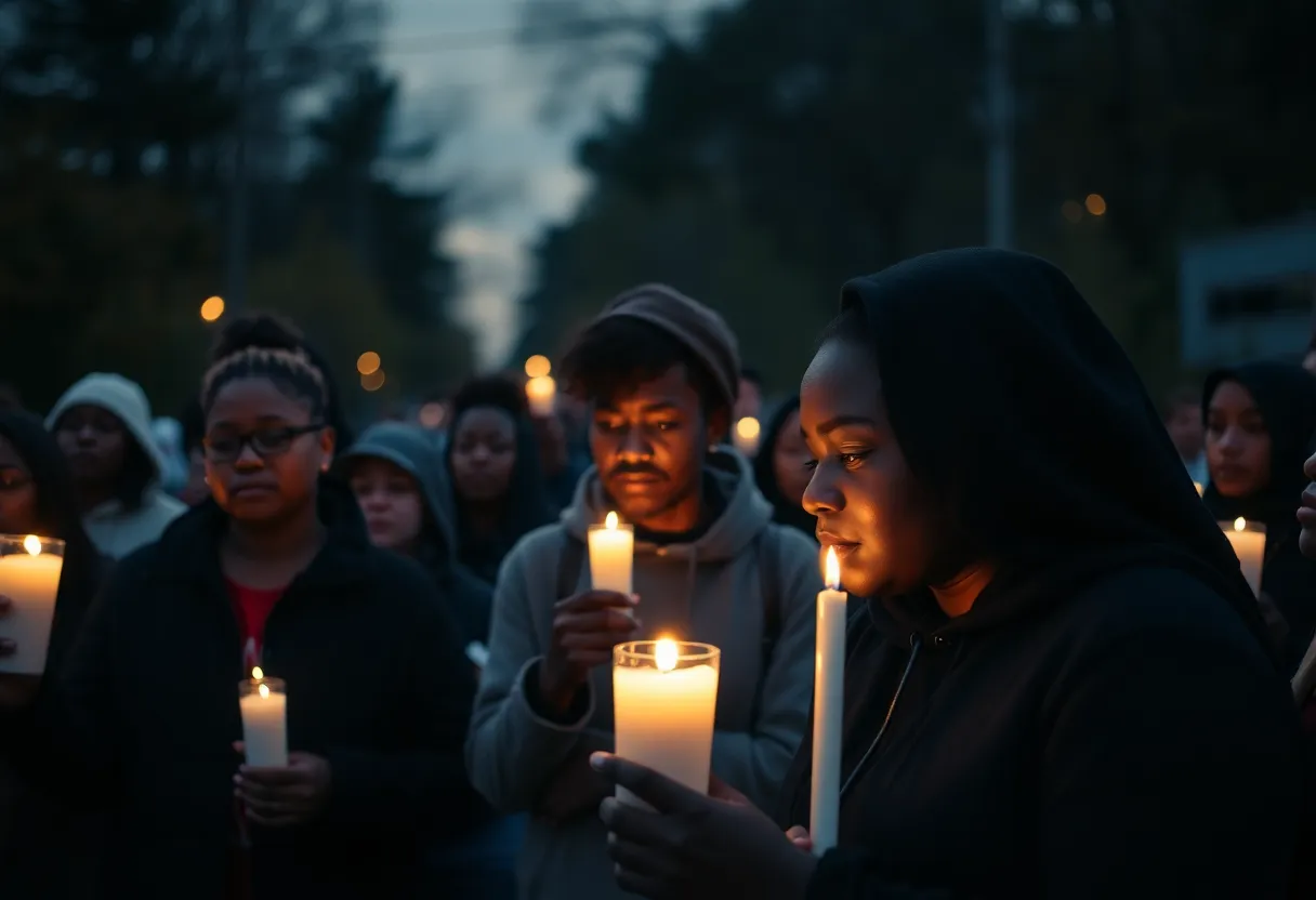 A candlelight vigil held in memory of a young man's tragic death, highlighting community solidarity.