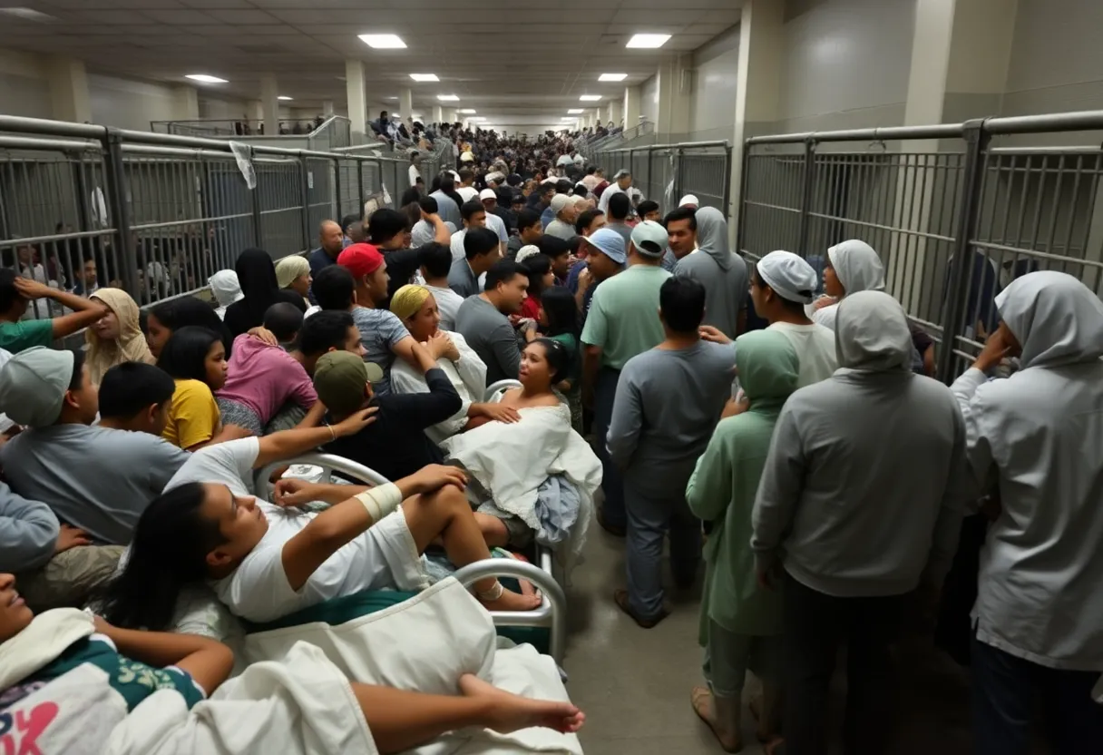Overcrowded immigration detention center