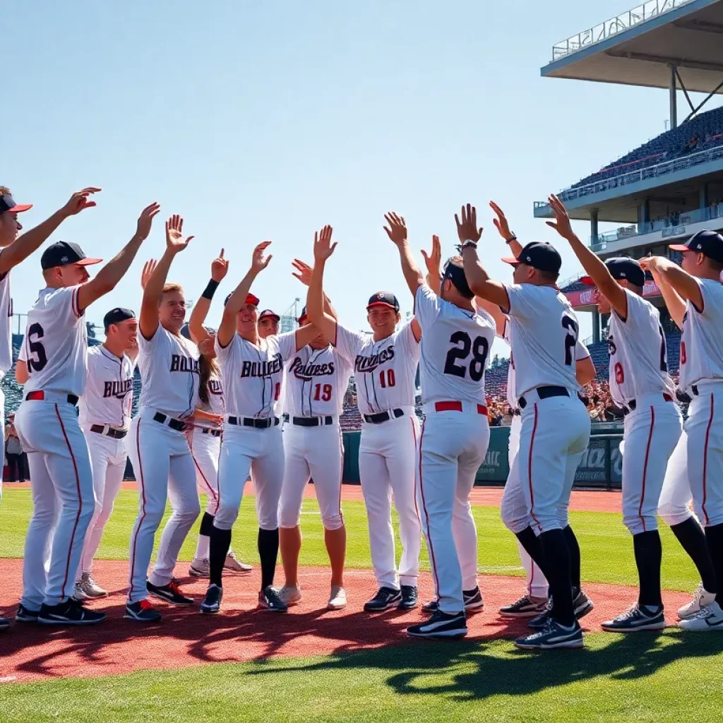 College of Charleston baseball team celebrating after a win