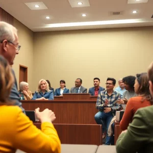 Group discussion in a courtroom about personal injury legal services