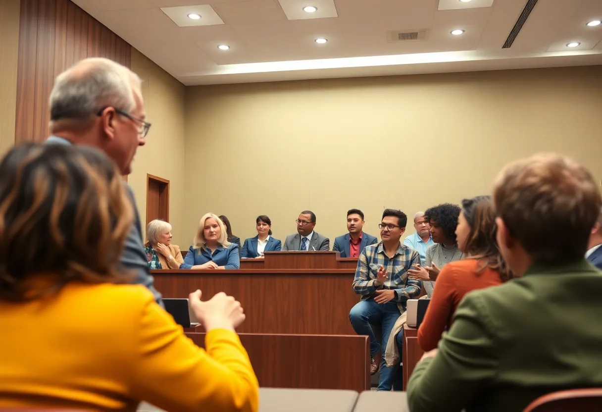 Group discussion in a courtroom about personal injury legal services