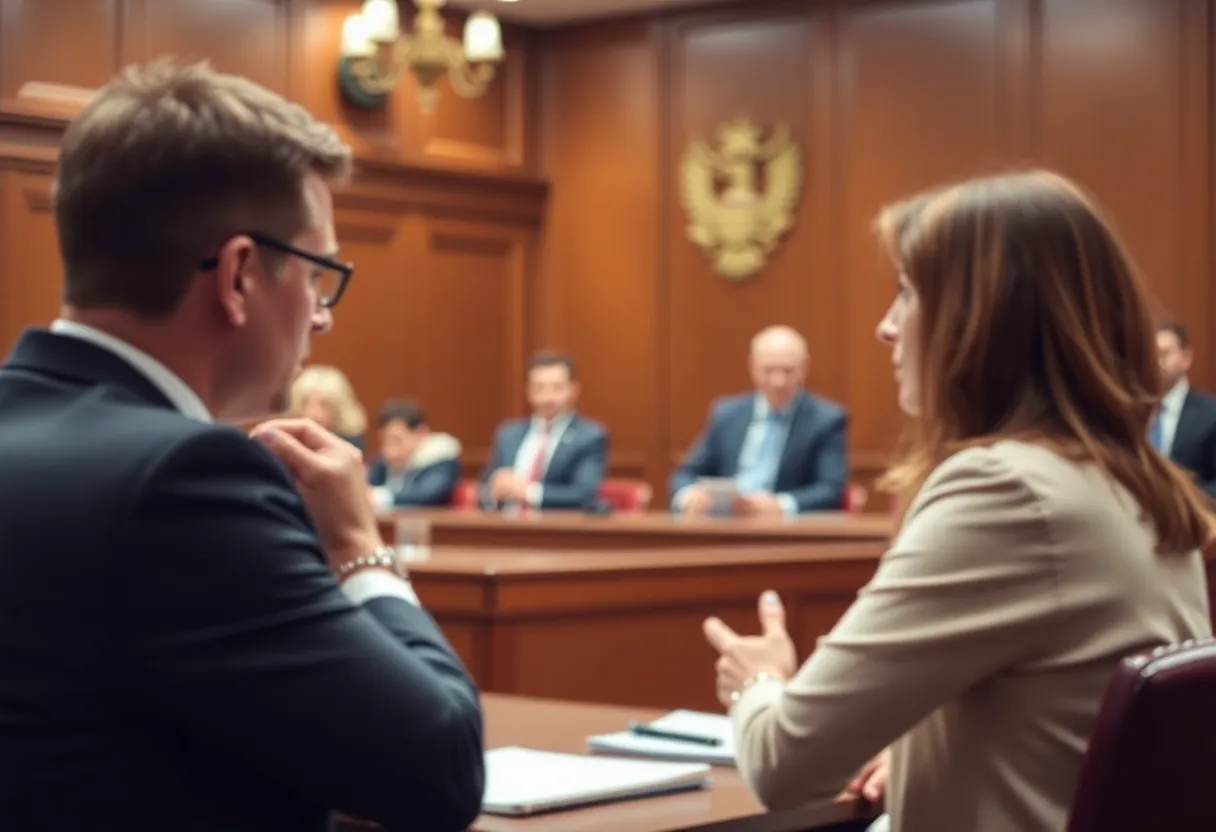 A courtroom scene illustrating a legal discussion on government negligence.