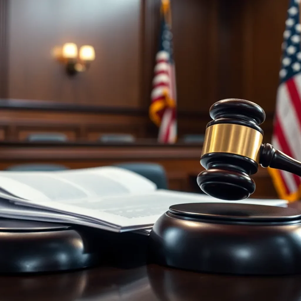 Courtroom with gavel and legal documents representing immigration law dispute