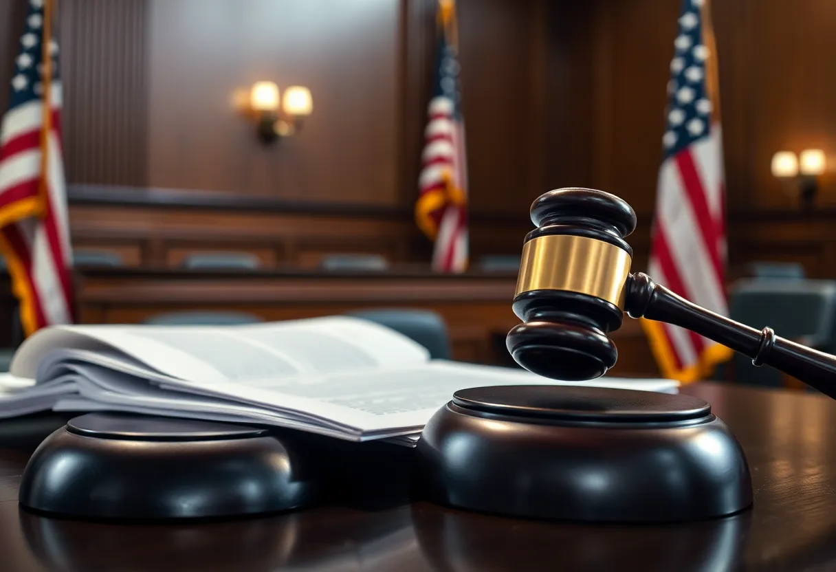 Courtroom with gavel and legal documents representing immigration law dispute