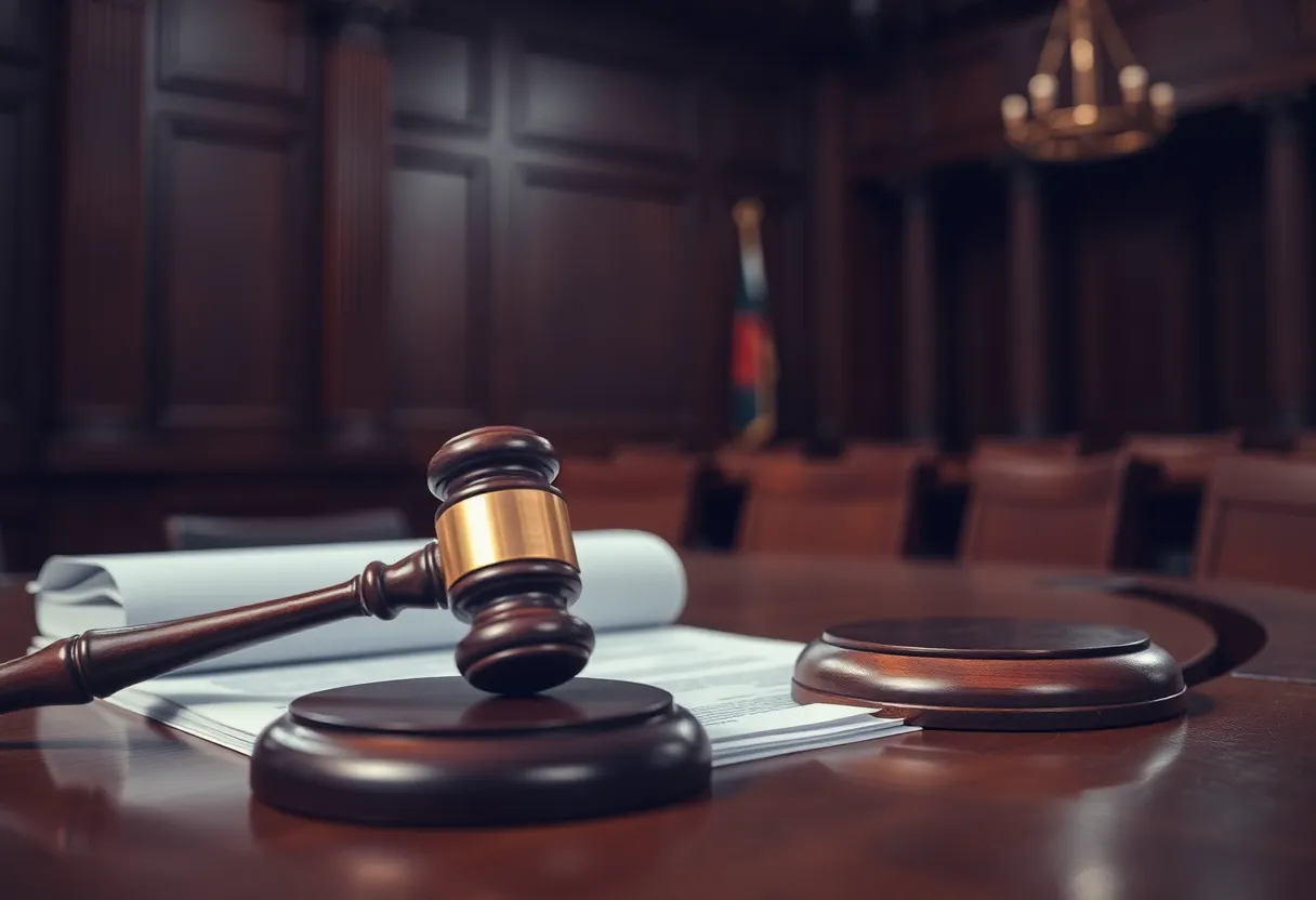 Gavel and legal documents in a courtroom