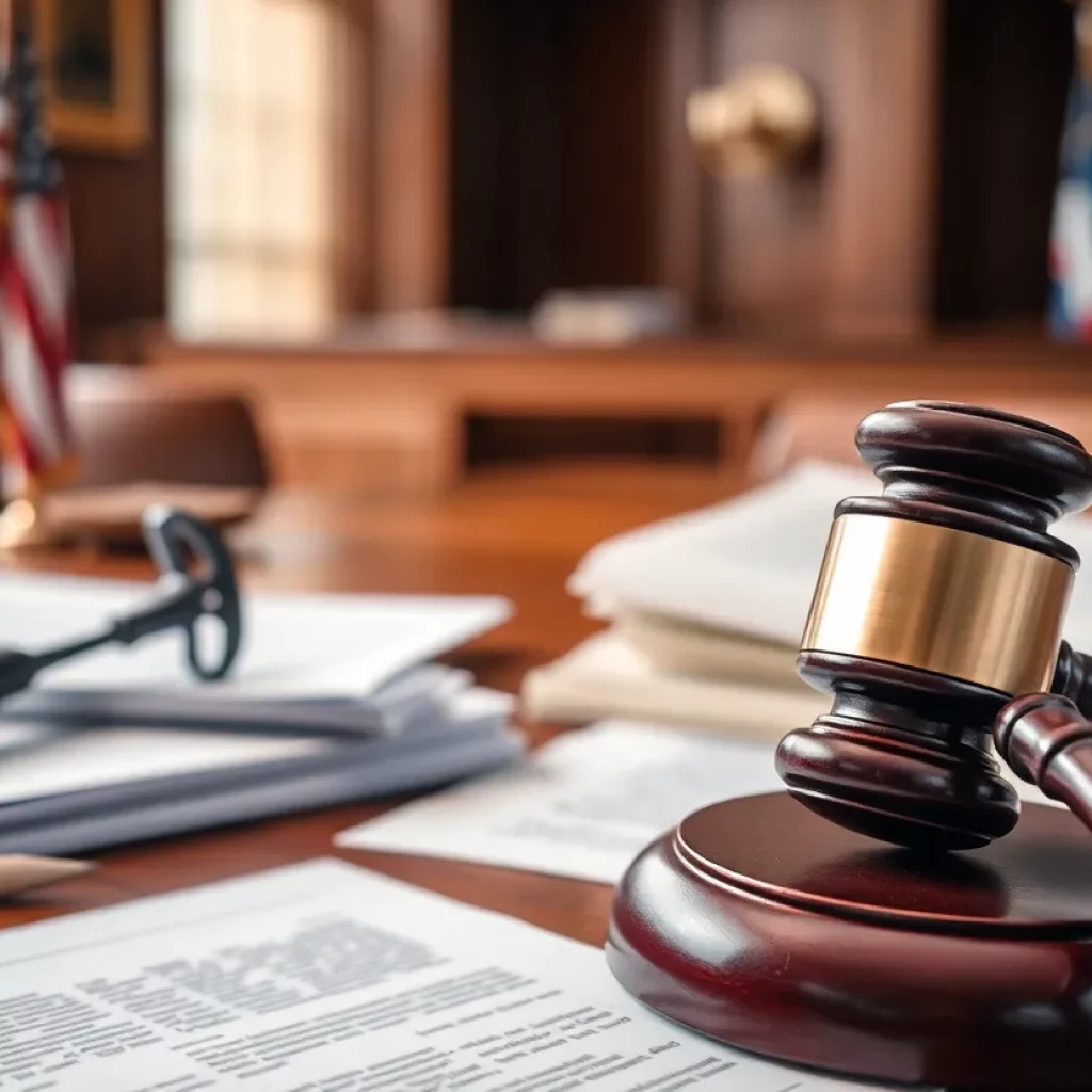 Courtroom scene depicting legal proceedings and tension
