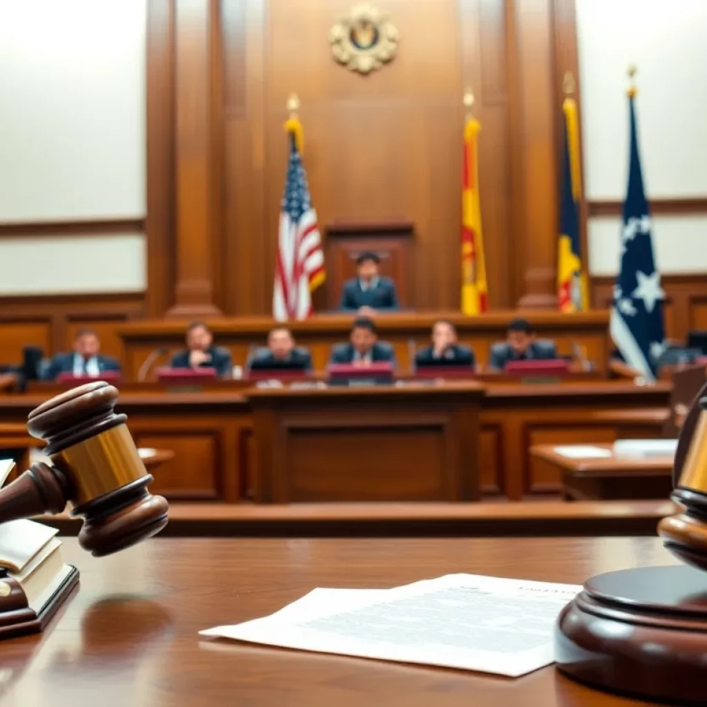 Courtroom setting illustrating the conflict of immigration law