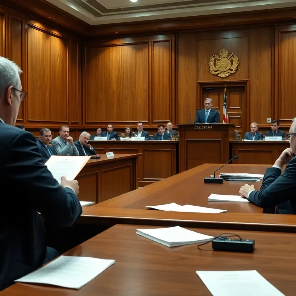 Courtroom scene during murder trial