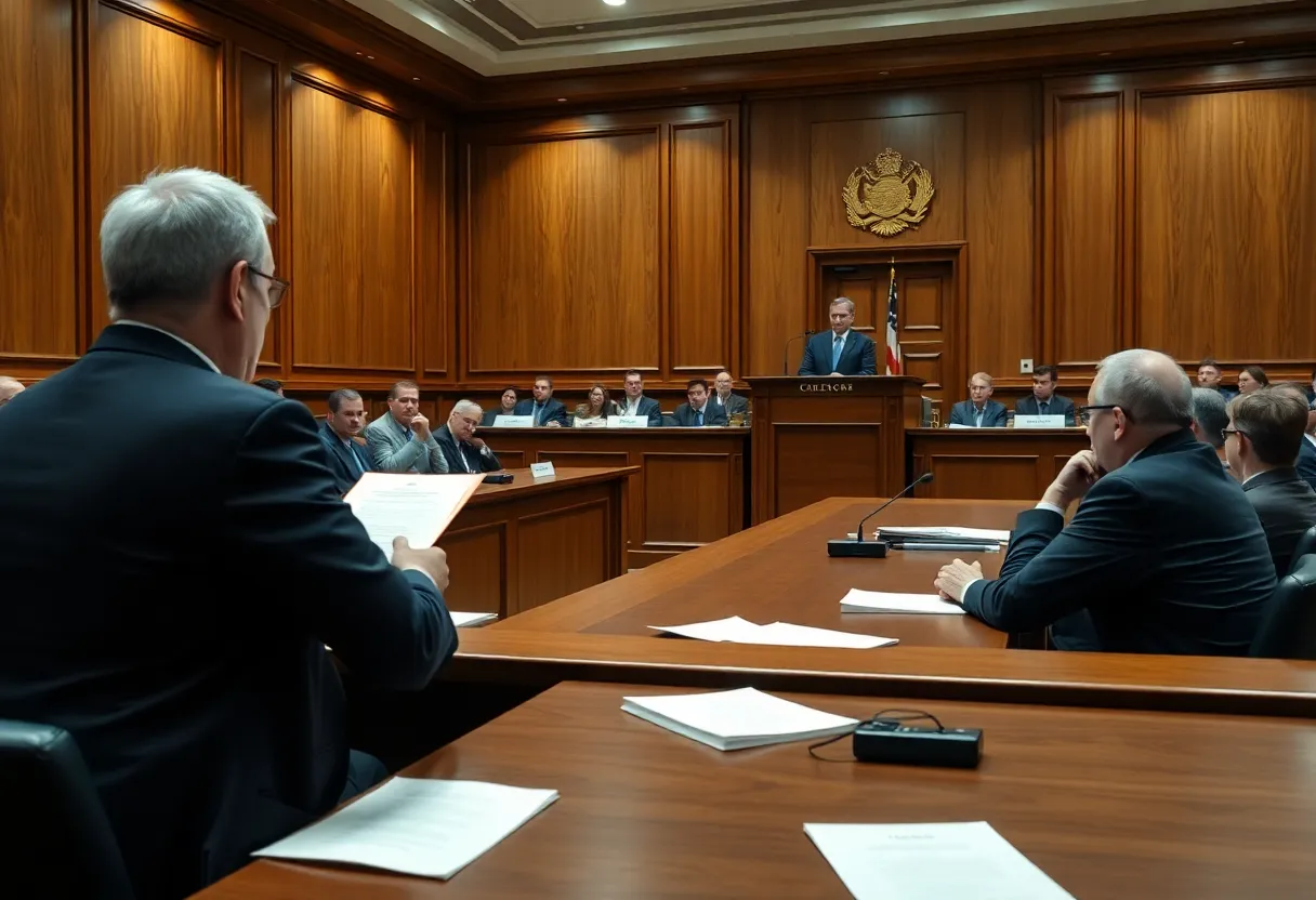 Courtroom scene during murder trial