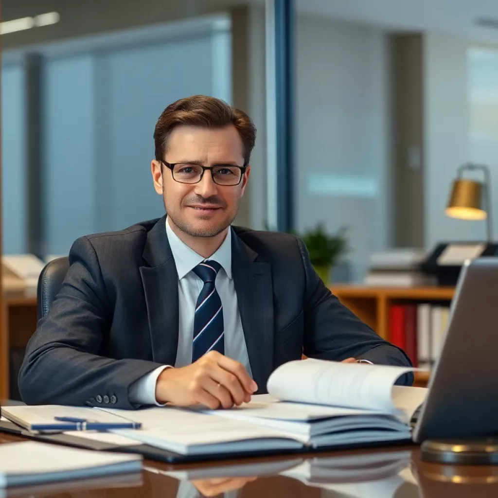 A dedicated lawyer in her office, highlighting a significant career milestone.