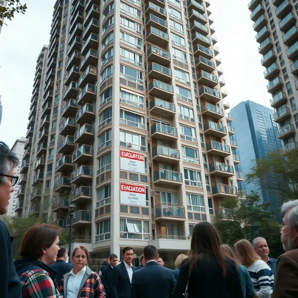 Residents outside Dockside Condominiums amid evacuation order