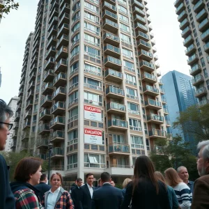 Residents outside Dockside Condominiums amid evacuation order