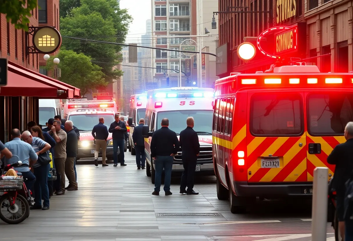 Emergency vehicles responding to a stabbing incident at Fuel restaurant in Charleston.