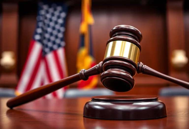 Courtroom gavel with an American flag representing Trump's tariff ruling