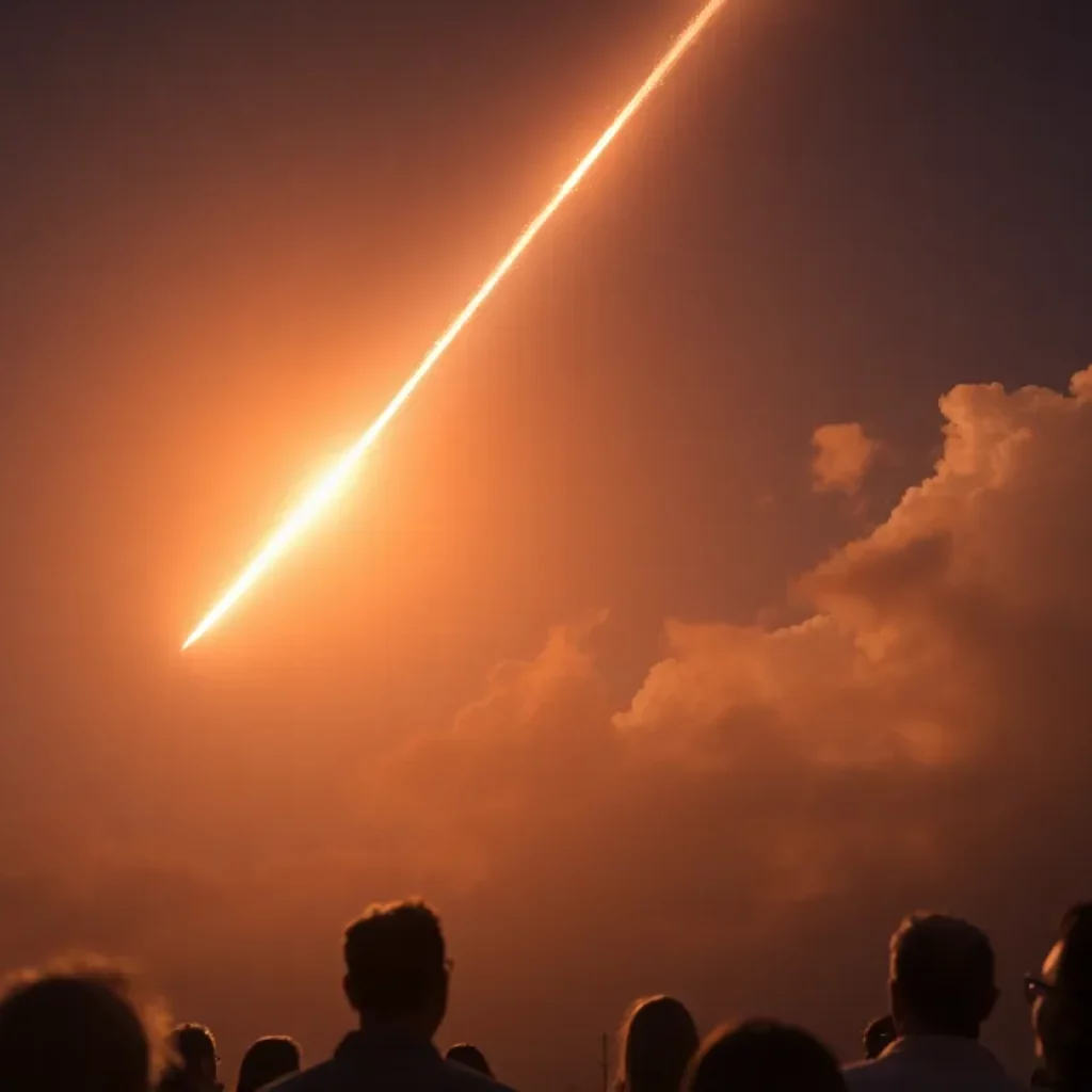 Daytime view of a bright fireball streaking across the sky