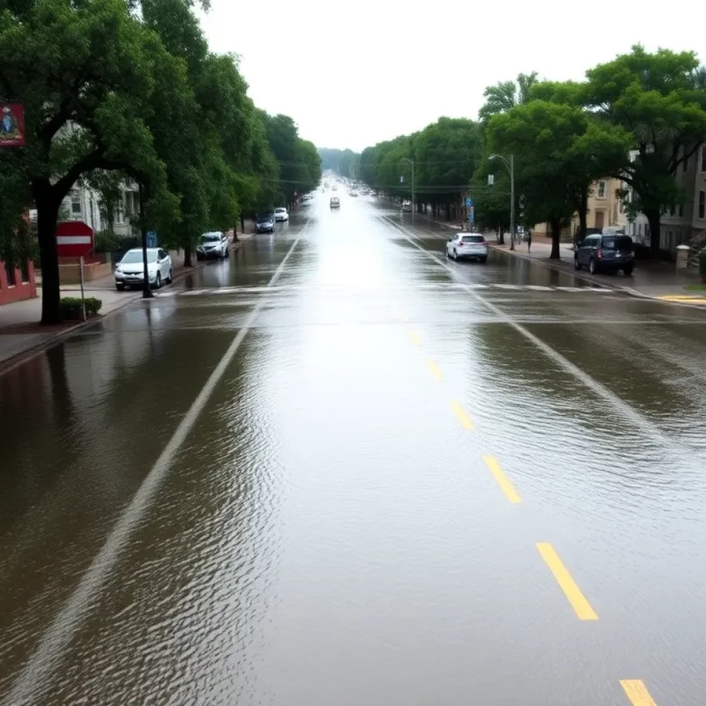 Flooded street in Charleston SC due to heavy rainfall