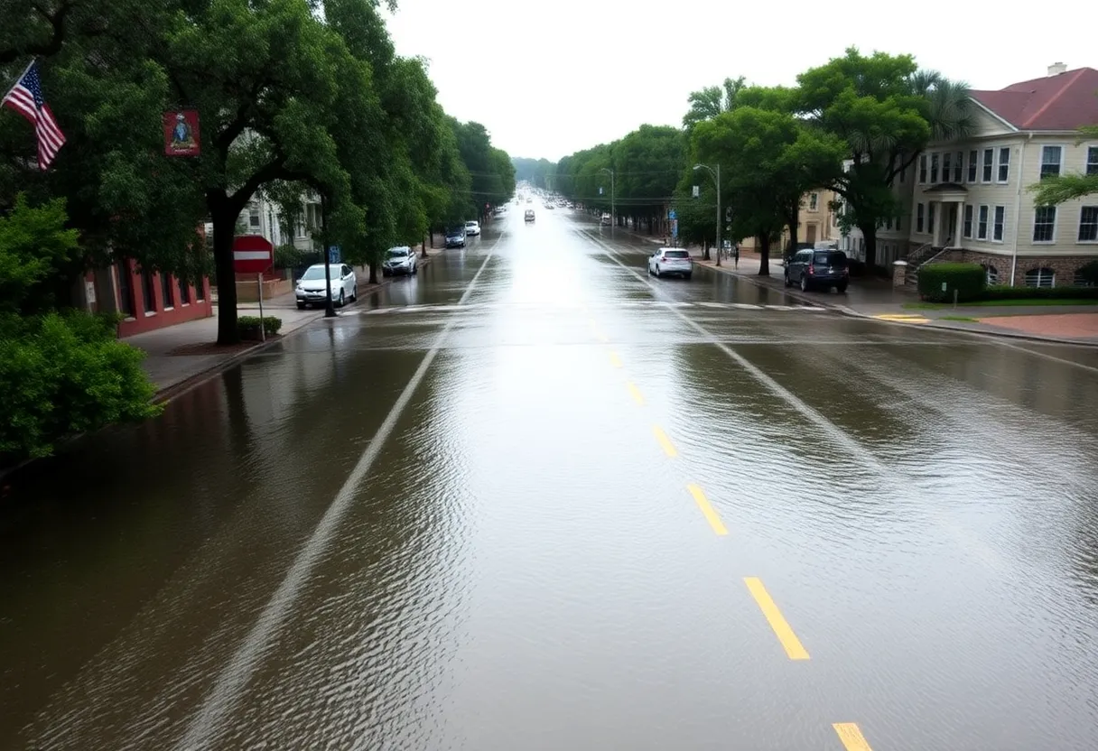 Flooded street in Charleston SC due to heavy rainfall
