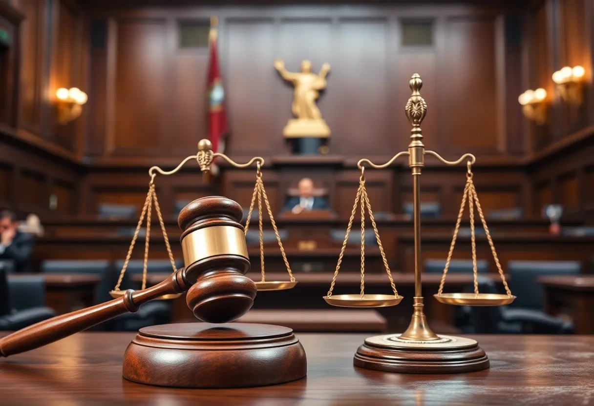 Scene of a courtroom hearing regarding immigration law