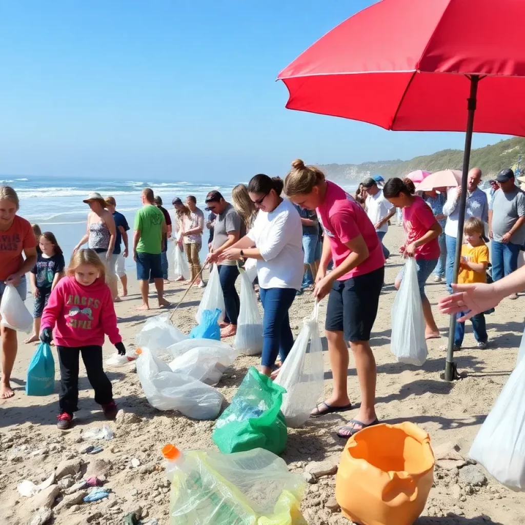Volunteers cleaning Folly Beach for World Oceans Day