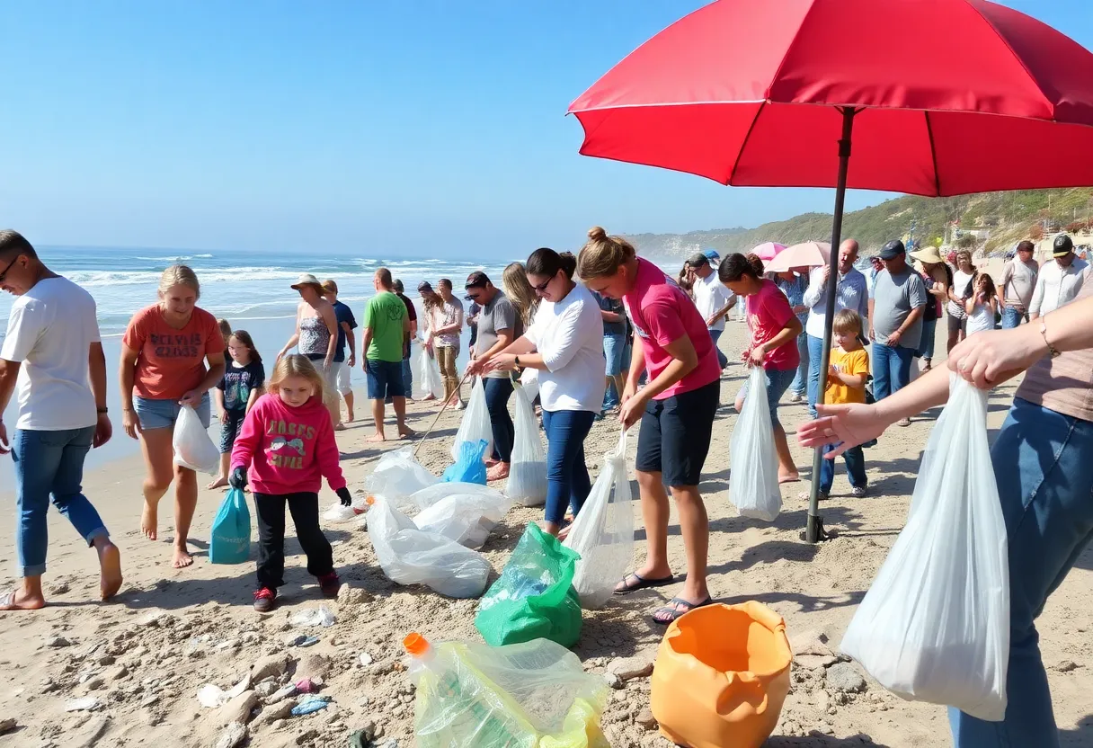 Volunteers cleaning Folly Beach for World Oceans Day