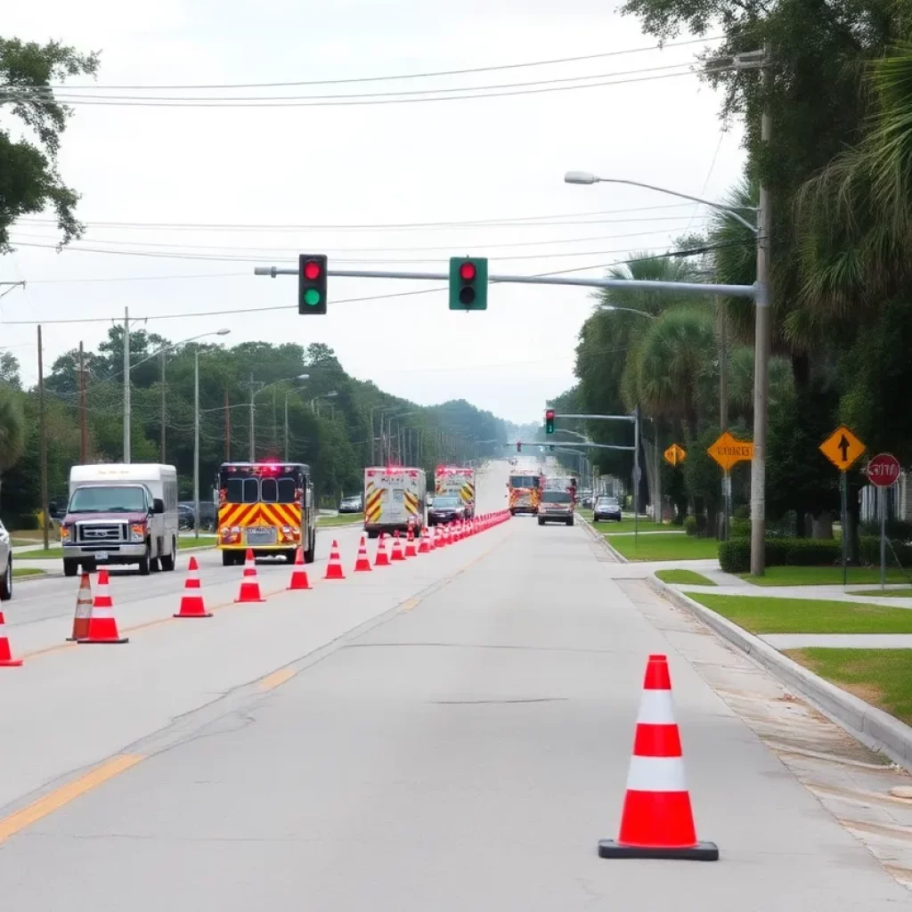 Emergency vehicles at the scene of a gas leak on Bees Ferry Road in Charleston