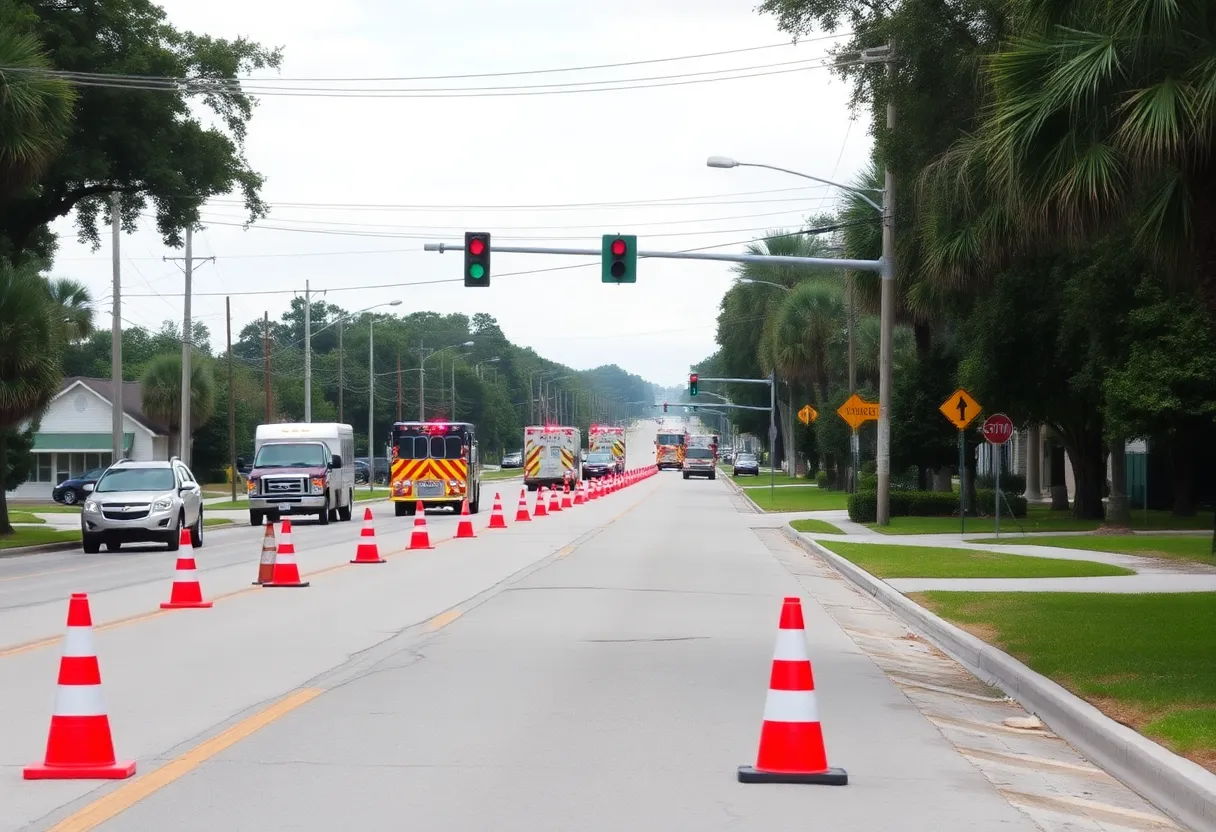 Emergency vehicles at the scene of a gas leak on Bees Ferry Road in Charleston