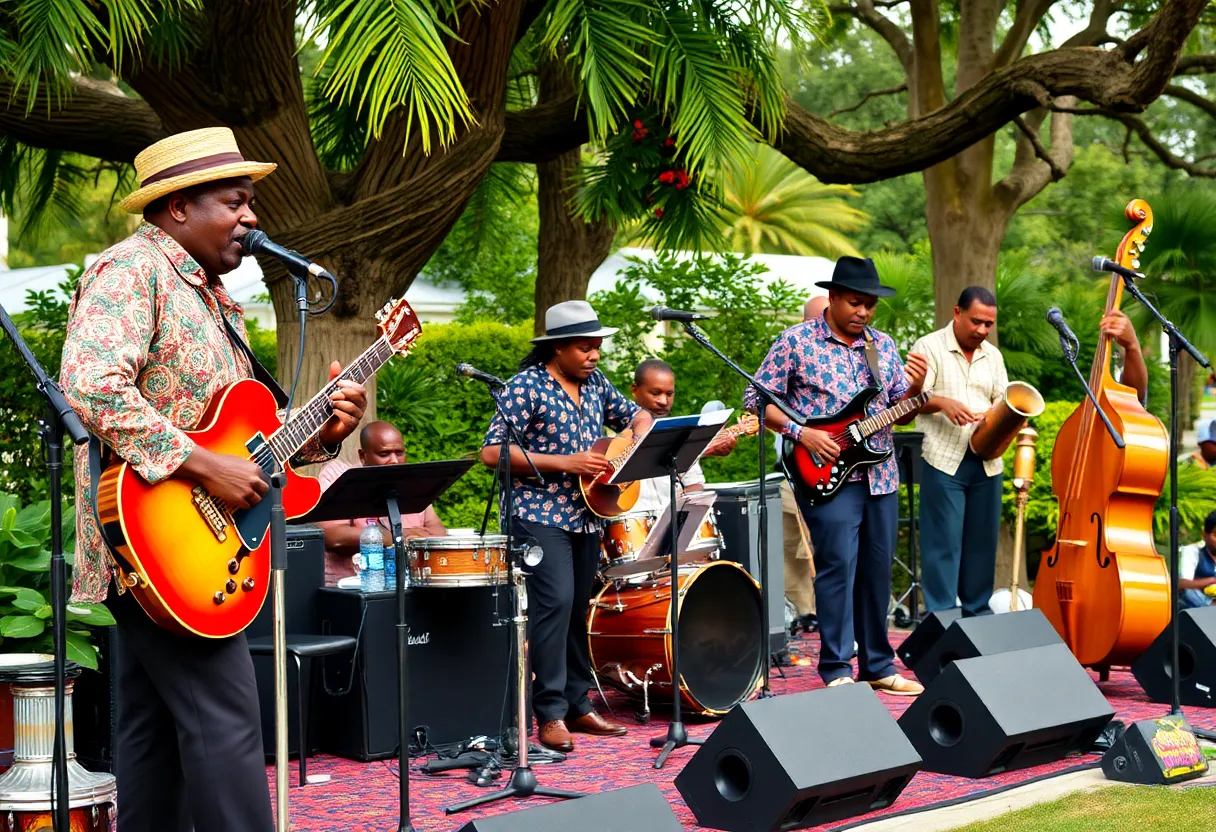 Musicians performing at the Gullah Roots concert featuring jazz and Gullah music elements.