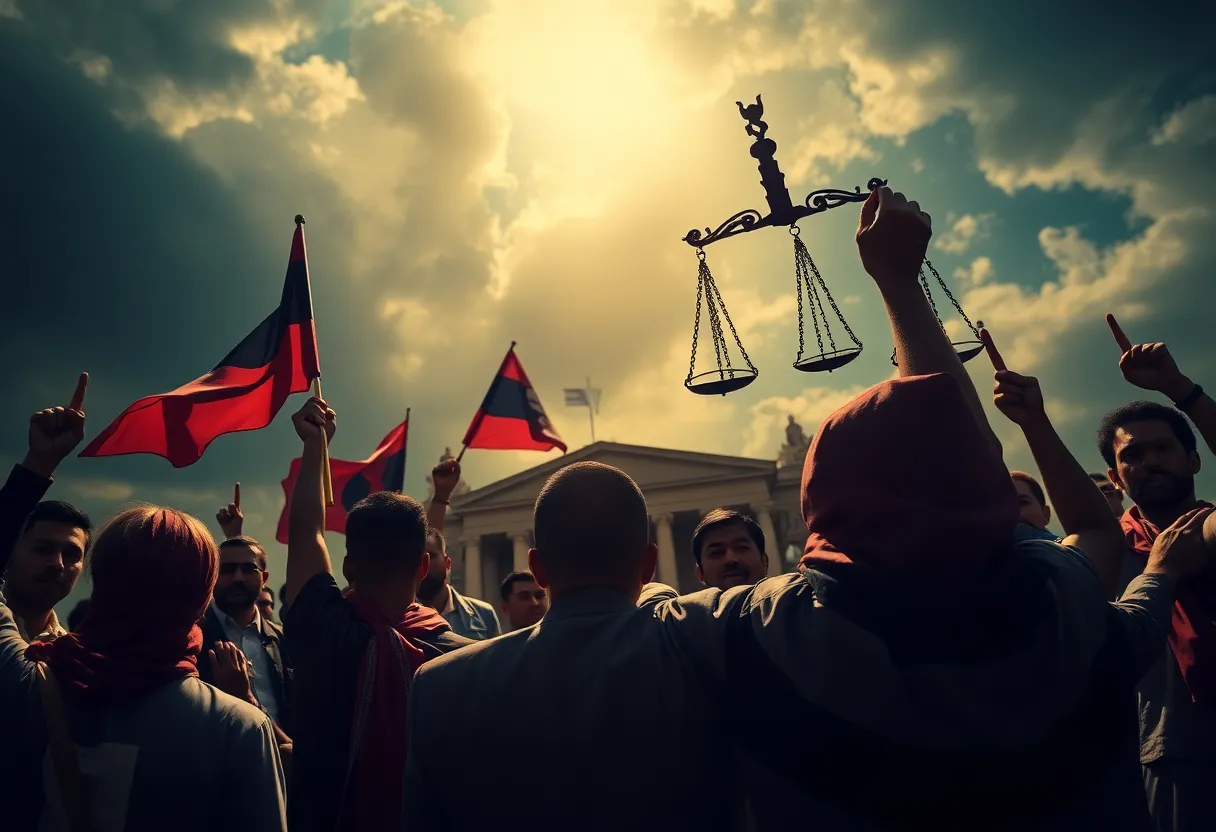 Illustration of justice and human rights advocacy