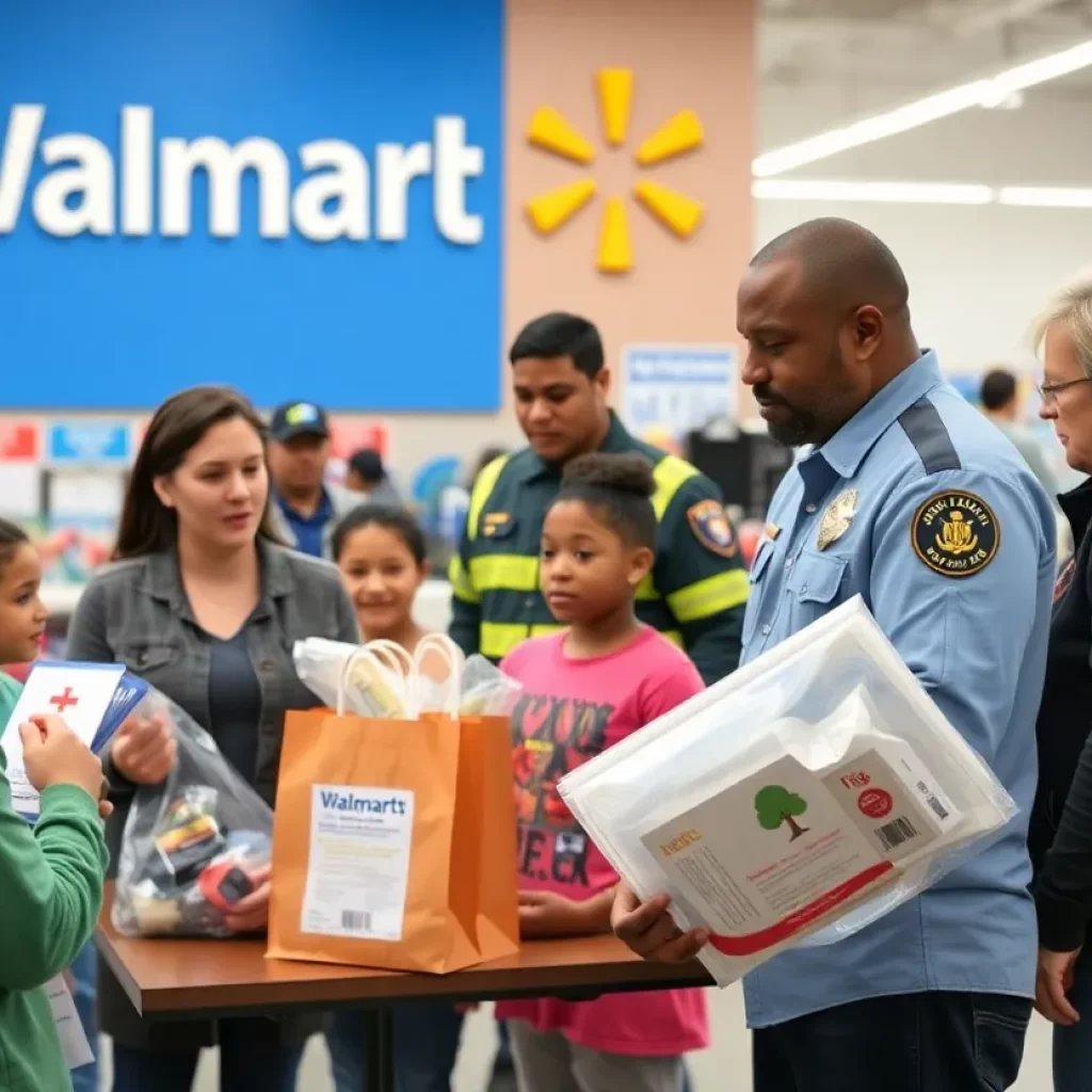 Families learning about hurricane preparedness at Walmart