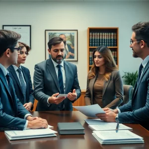 Group discussion on personal injury claims in a law office