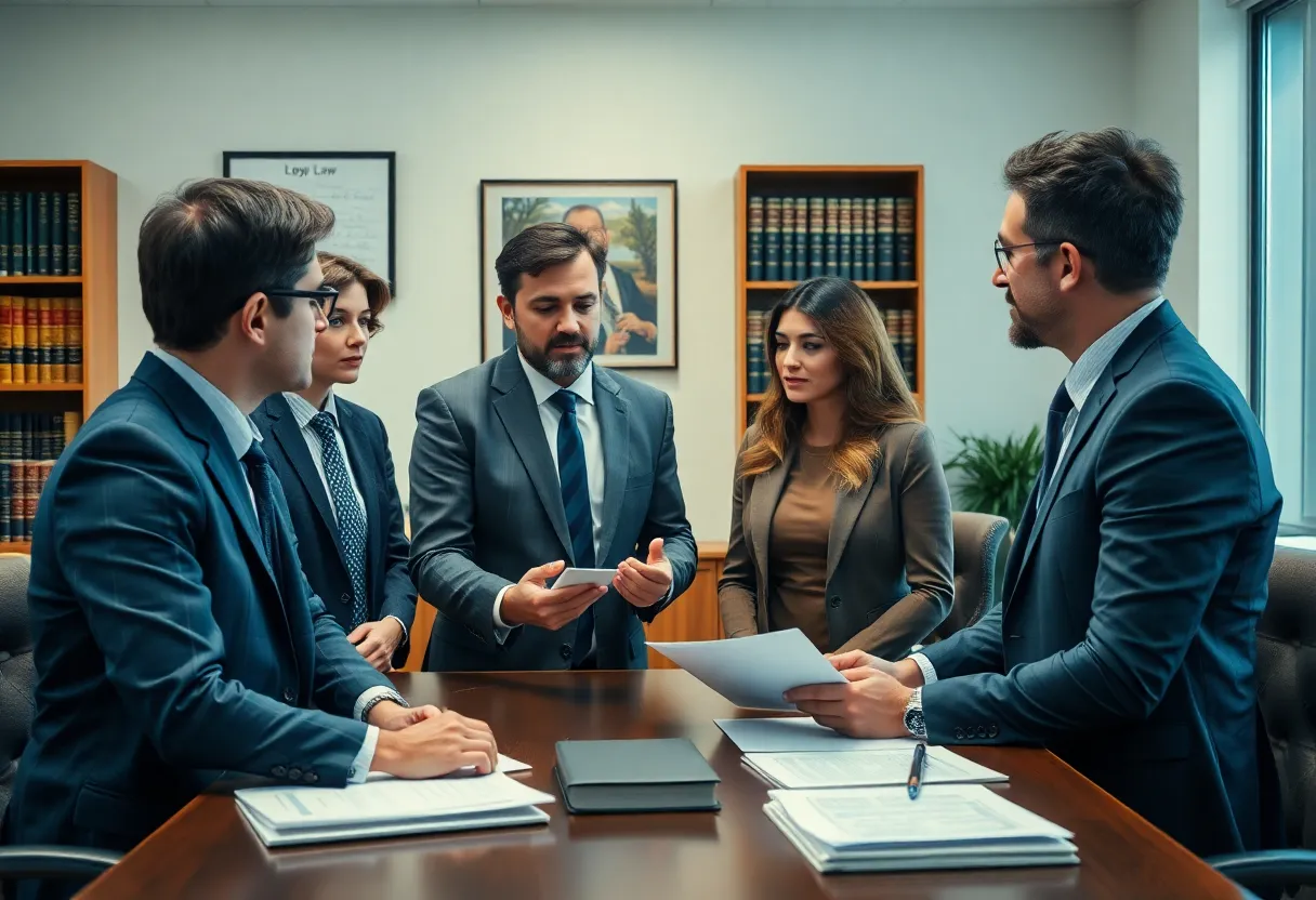 Group discussion on personal injury claims in a law office