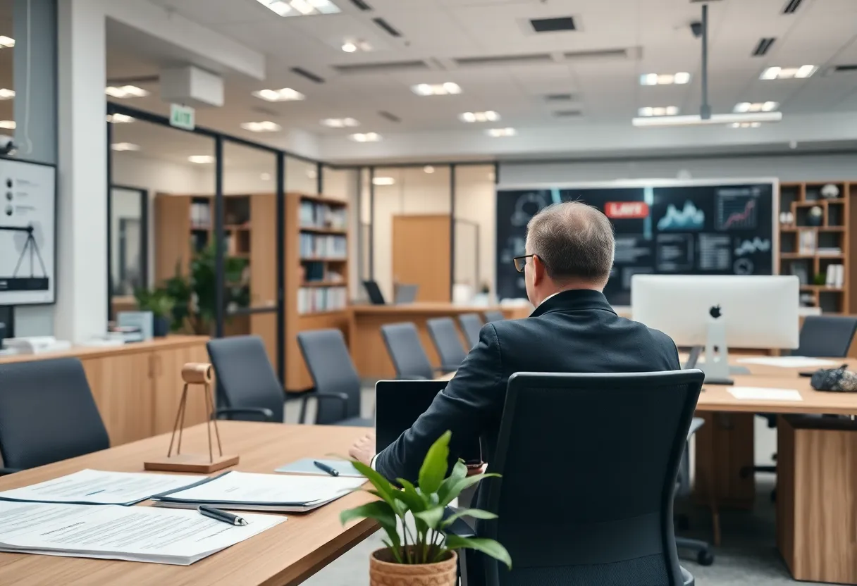Innovative law office depicting legal compliance and technology